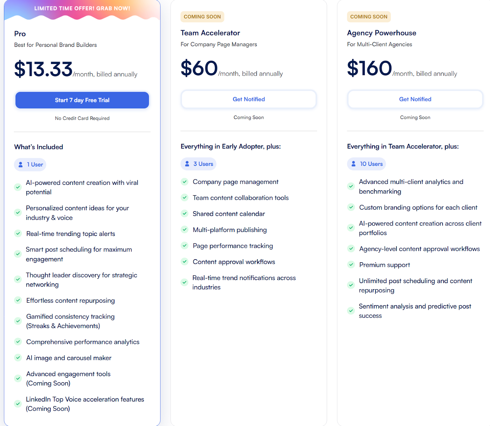 Socialsonic's pricing plans starting at $13.33 per month